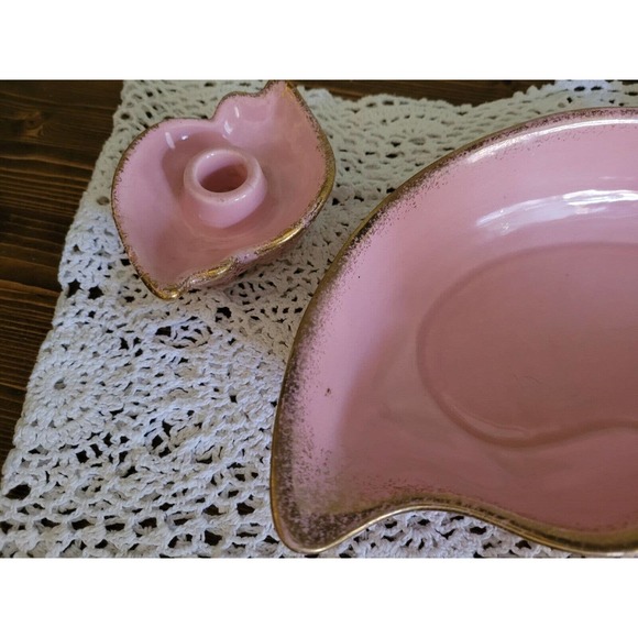 Vintage Gilner USA Pottery Pink and gold console bowl And Candle Holders - Picture 2 of 9